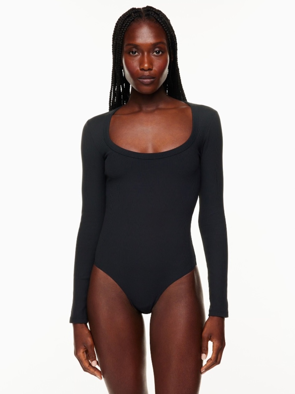 NWT Aritzia Babaton Black Ribbed Bodysuit Material Size M Formarib Scoopneck